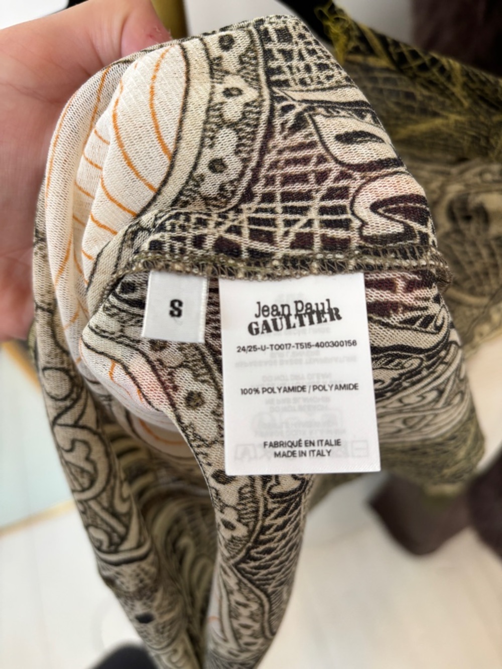 Jean Paul Gaultier Cream and Olive Script-Print Long Sleeve Top - Picture 7 of 7